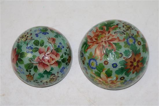 Two Japanese plique a jour enamel bowls, early 20th century, diameter 11cm, 9.4cm